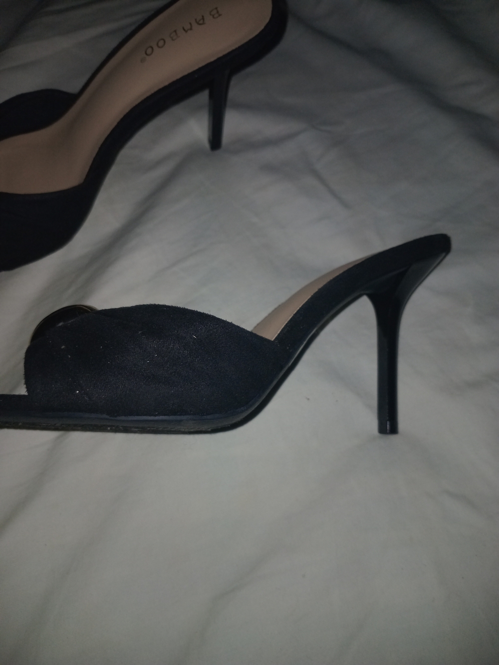 BAMBOO Black Suede Open-Toe Stiletto Mule